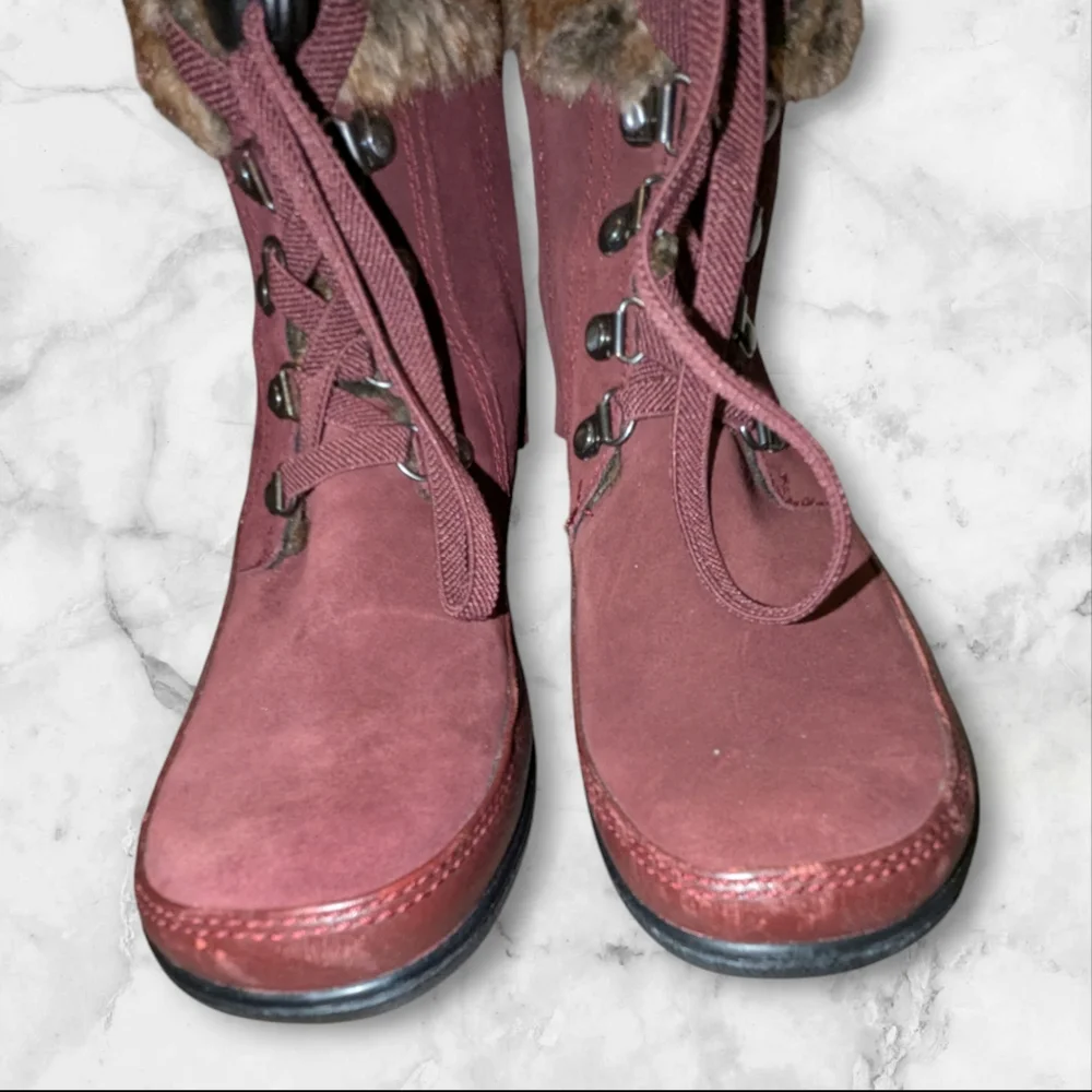 Clarks Kearns Ramsey women's suede faux fur-Llned boots, size 9, burgundy
